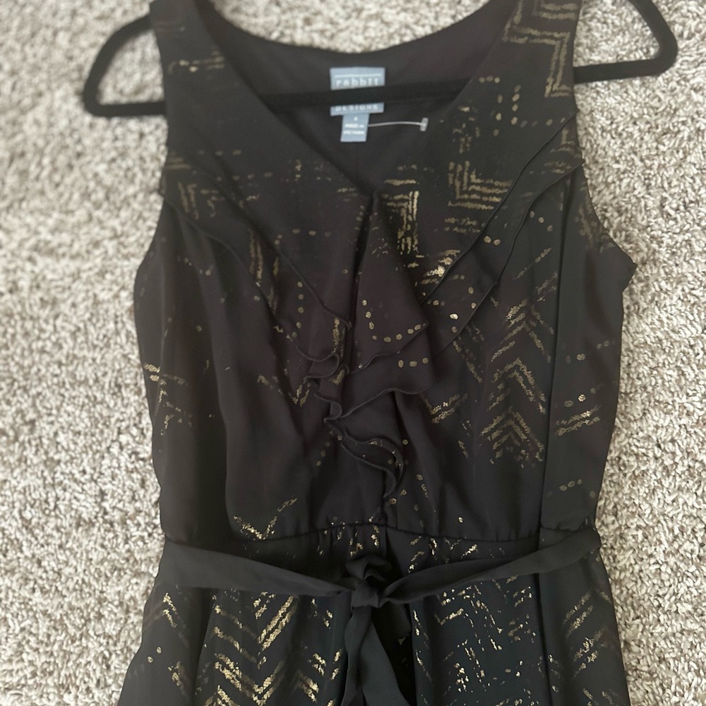 NWOT- Rabbit Rabbit Rabbit Black and Gold Midi Dress - Picture 2 of 12